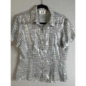 67 Karol Place Vintage Snakeskin Print Sheer Button Up Shirt Top Women Large